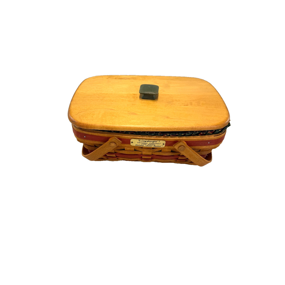 1996 Longaberger Holiday Cheer Basket w/Liner, Protector & Lid 12L x 8W x 4.25H